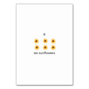 Six sunflowers, custom number flashcards table number