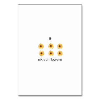 Six sunflowers, custom number flashcards table number