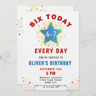 Six Today 6 7 Every Day Meme Star 6th Birthday  Invitation