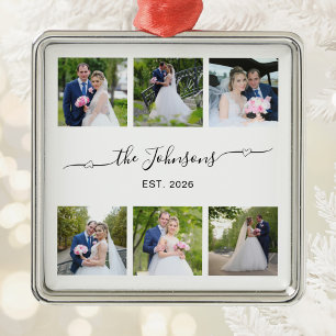 Six Wedding Photo Heart Swash Signature Metal Tree Decoration