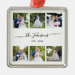 Six Wedding Photo Heart Swash Signature  Metal Tree Decoration