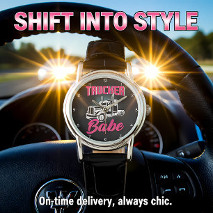 Six-Word Title: Trucker Babe Pink Gold Strength Watch