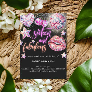 Sixteen and fabulous neon disco lights birthday invitation