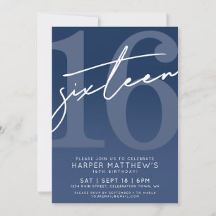 Sixteen Blue 16th Birthday Invitation