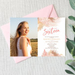 Sixteen Boho Pink Photo 16th Birthday Party Invitation<br><div class="desc">This is a Sixteen Boho Pink Floral Flower Custom Photo 16th Birthday Party Invitation!</div>