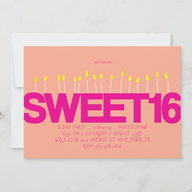 SIXTEEN CANDLES SWEET SIXTEEN BIRTHDAY PARTY INVITATION (Front)