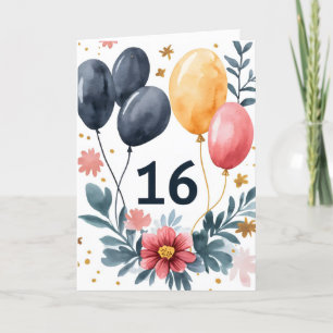 Sixteen Flowers Balloons Holiday Card