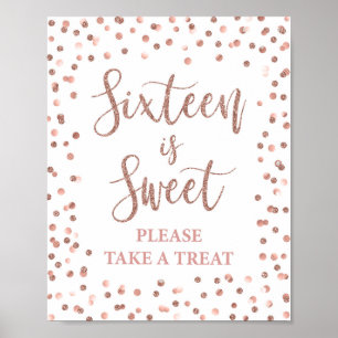 Sixteen is Sweet Rose Gold Glitter Confetti Sign
