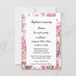 Sixteenth Birthday Cherry Floral Pink Purple Cute Invitation
