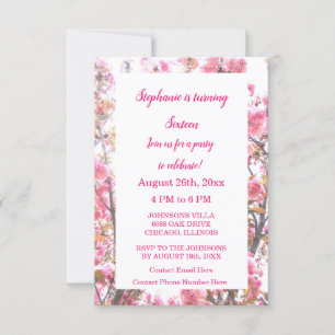 Sixteenth Birthday Hot Pink Cherry Blossom Floral Invitation