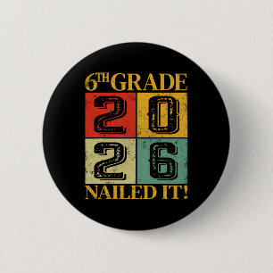 Sixth 6th Grade Grad 2026 Retro Elementary School 6 Cm Round Badge