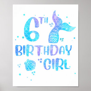 Sixth Birthday Girl Mermaid 6th Toddlers Back to Poster