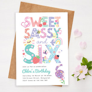 Sixth Birthday Invite Girl, Sweet Sassy Six