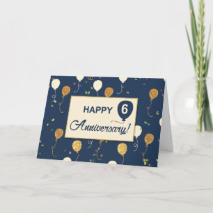 Sixth Employee Anniversary Gold Look Balloons Card