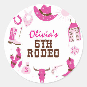 Sixth Rodeo Pink Western Cowboy 6th Birthday Classic Round Sticker