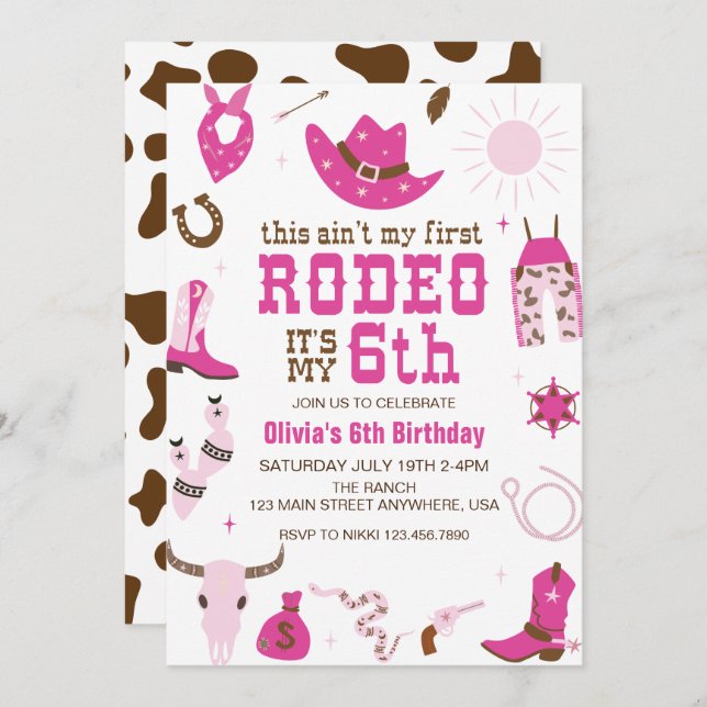 Sixth Rodeo Western Cowgirl 6TH Birthday Invitation (Front/Back)