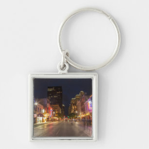 Sixth Street At Dusk In Downtown Austin, Texas Key Ring