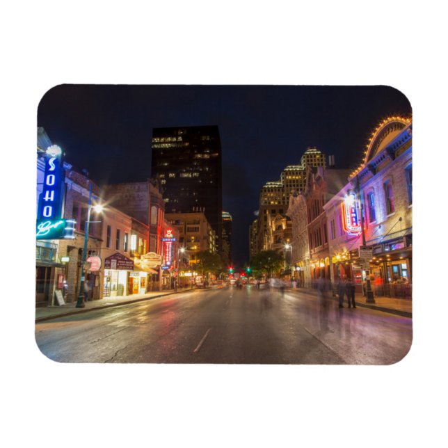 Sixth Street At Dusk In Downtown Austin, Texas Magnet (Horizontal)