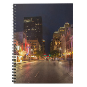 Sixth Street At Dusk In Downtown Austin, Texas Spiral Notebook