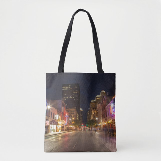 Sixth Street At Dusk In Downtown Austin, Texas Tote Bag (Front)