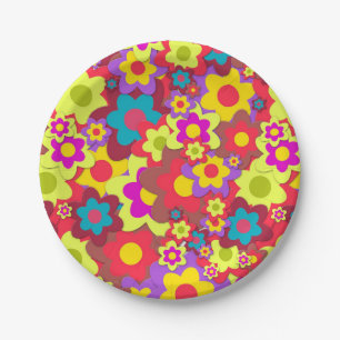 Sixties 60s hippy flower power retro party paper plate