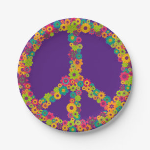 Sixties 60s hippy peace flower power retro party paper plate