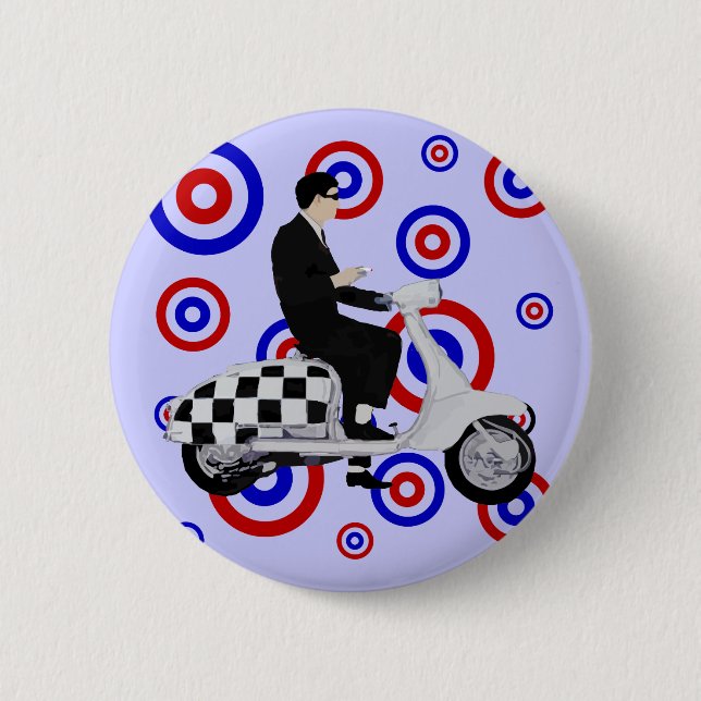 Sixties check mod scooter rider 6 cm round badge (Front)