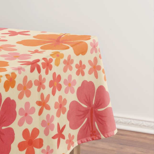 Sixties Hawaiian hibiscus pattern Tablecloth (In Situ)