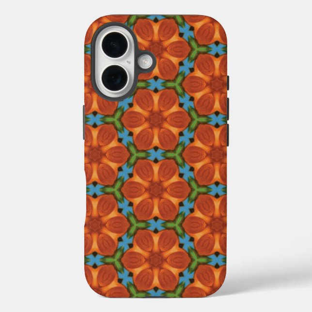 Sixties Orange Red Floral Flower Tiled Repeat Blue Case-Mate iPhone Case (Back)