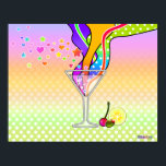 SIXTIES POP ART STYLE MARTINI POSTER<br><div class="desc">The Martini goes Pop Art with retro style pop art martini glass just bursting with flowing and colourful sixties style graphics ala the Yellow Submarine cartoon flair. A contemporary martini gets a little flower power remake and some fun garnishes get popped up to create a fun work of art that...</div>