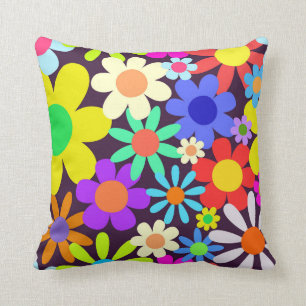 Sixties Retro Country Floral Daisy Field Cushion