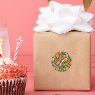 Sixties Retro Flower Power in Brown Classic Round Sticker