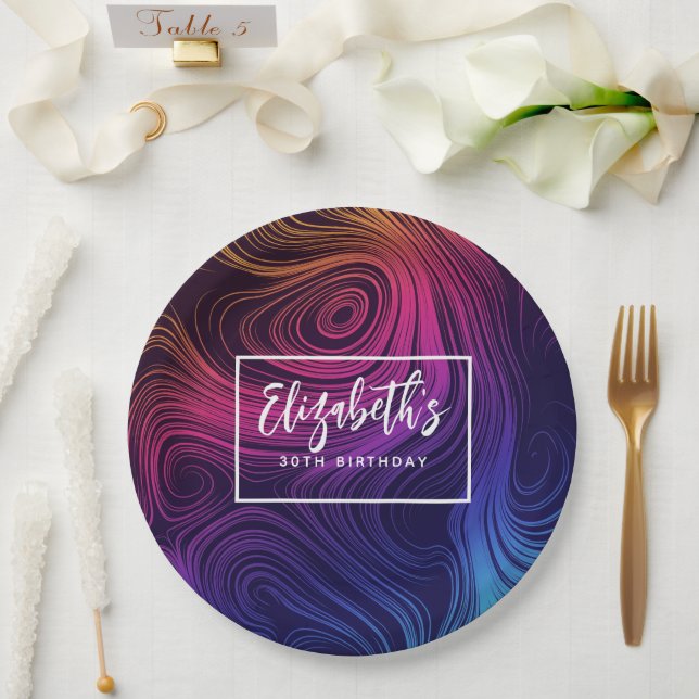 Sixties Vibe Circles & Swirls Cool Birthday Paper Plate (Wedding)