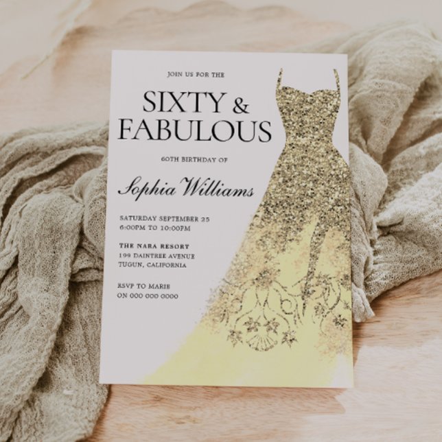Sixtieth Gold Sparkle Dress 60th Birthday Party  Invitation (Creator Uploaded)