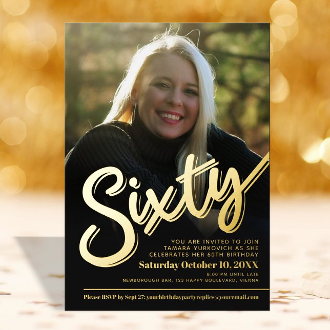 Sixty 60th Birthday custom photo script gold (Creator Uploaded)