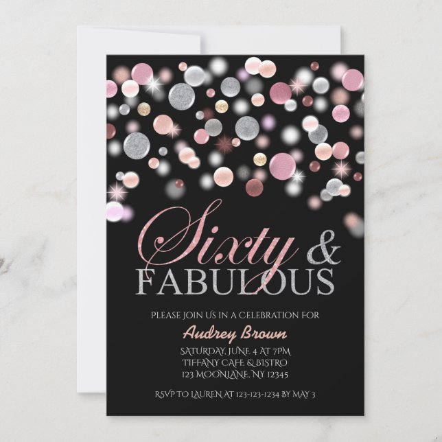 Sixty and Fabulous, 60th Birthday, Pink Silver Invitation (Front)
