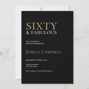 Sixty and Fabulous Black & Gold 60th Birthday Invi Invitation