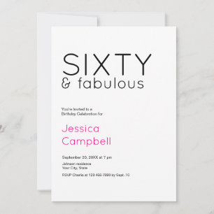 Sixty and Fabulous Black & Pink 60th Birthday Invitation