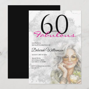 Sixty and Fabulous Black Pink 60th Birthday Invitation