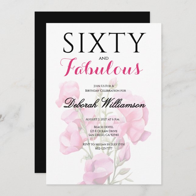 Sixty and Fabulous Black Pink 60th Birthday  Invitation (Front/Back)