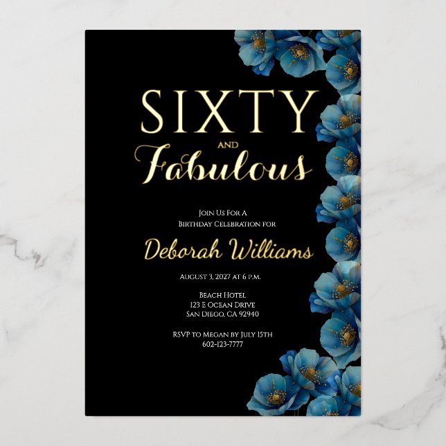 Sixty and Fabulous Blue Floral Birthday Party (Front)