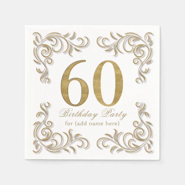 Sixty and fabulous gold glitter birthday party napkin (Front)