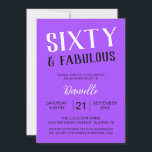Sixty and Fabulous Purple 60th Birthday Invitation<br><div class="desc">Make her sixtieth birthday unforgettable with this elegant purple “Sixty and Fabulous” design. Ideal for stylish invitations, party decorations, and keepsake gifts. This fully customisable design brings a touch of glam and personality to any milestone celebration. Explore the full Sixty and Fabulous Birthday Collection for coordinating purple balloons, signage, and...</div>