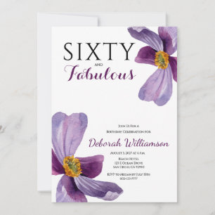 Sixty and Fabulous Purple Floral 60th Birthday  In Invitation