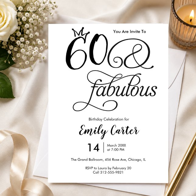 Sixty and Fabulous Script 60th Birthday Party Invitation (Creator Uploaded)