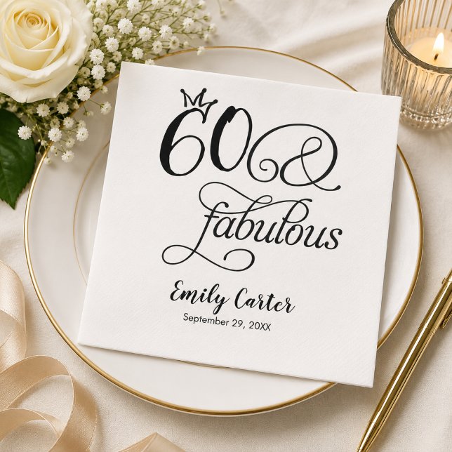 Sixty and Fabulous Script 60th Birthday Party Napkin (Creator Uploaded)