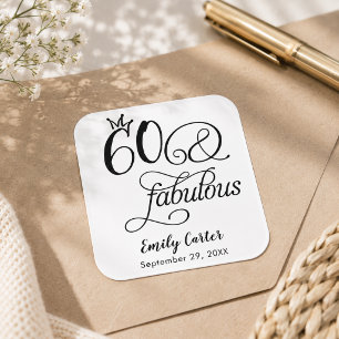 Sixty and Fabulous Script 60th Birthday Party Square Sticker