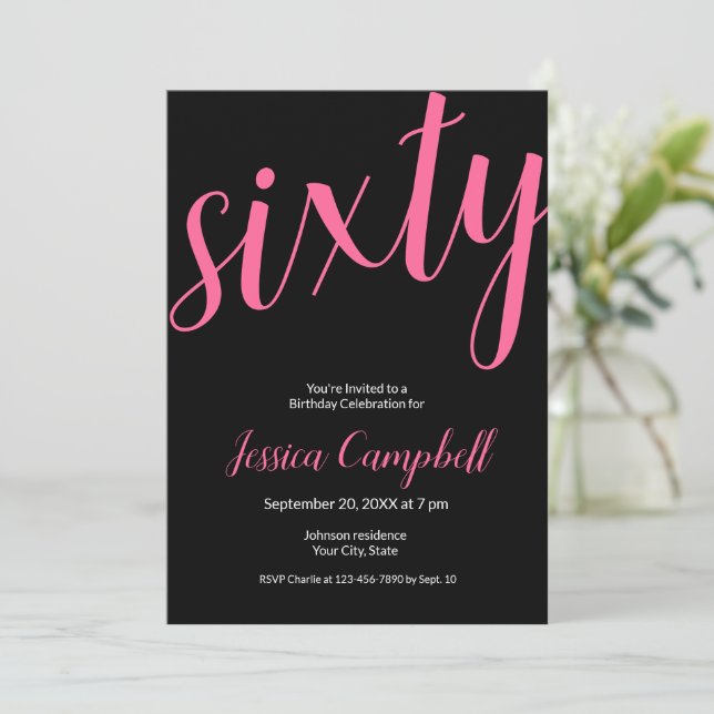 Sixty and Fabulous Script Pink 60th Birthday Invitation (Standing Front)
