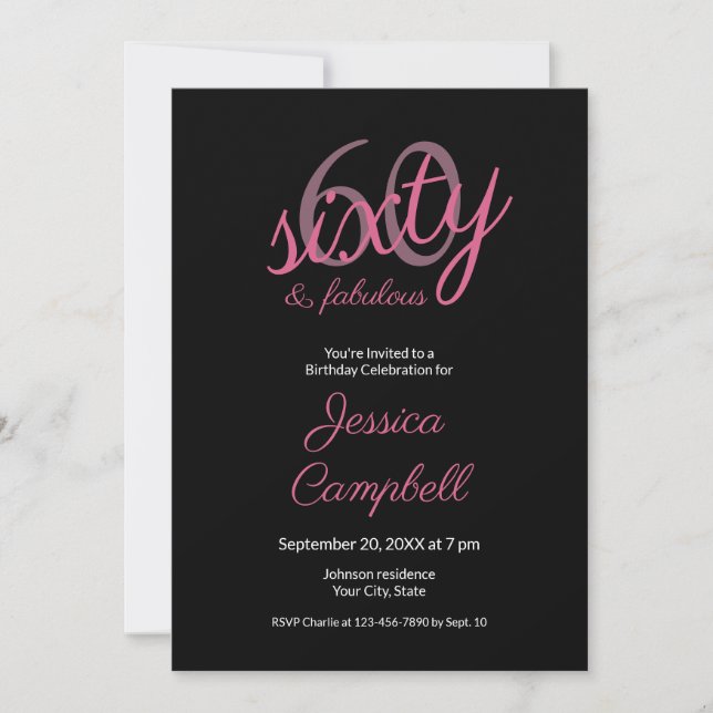 Sixty and Fabulous Script Pink 60th Birthday Invitation (Front)