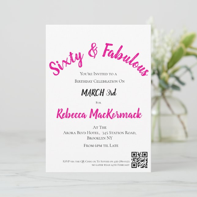 Sixty and Fabulous Script Pink 60th Birthday Invitation (Standing Front)